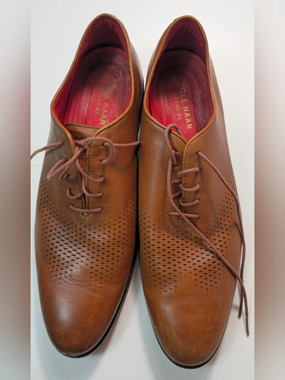 Cole Haan Tan Brown Perforated Leather Derby Oxfords